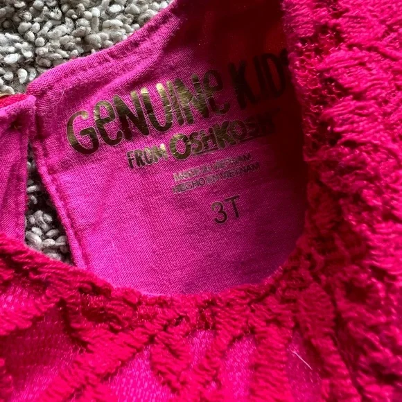 Genuine Kids by Oshkosh Toddler Girl Bright Pink Lace Peplum Top Size 3t - Picture 3 of 4